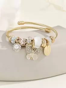 Mujer 1 pieza Pulsera abierta moda con diseño de diamante de imitación con accesorio de mariposa para para decoración diaria - Multicolor - Ver 1