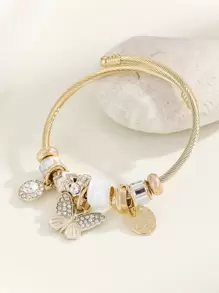 Mujer 1 pieza Pulsera abierta moda con diseño de diamante de imitación con accesorio de mariposa para para decoración diaria - Multicolor - Ver 2