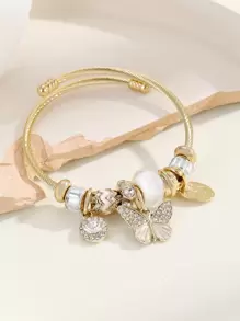 Mujer 1 pieza Pulsera abierta moda con diseño de diamante de imitación con accesorio de mariposa para para decoración diaria - Multicolor - Ver 5