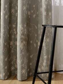 1入組刺繡花卉圖案單片窗簾家用滌綸遮光窗簾 - 灰色 - 查看 3