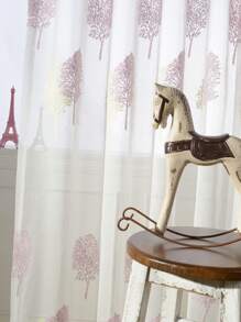 1pc Tree Embroidered Sheer Panel Curtain, Modernist Polyester Light Filtering Privacy Sheer Curtain For Living Room And Bedroom - Pink - View 7