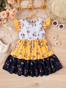 Đầm bé gái Xù Viên lá sen Khối Màu Hoa Boho - Nhiều màu - Xem 1