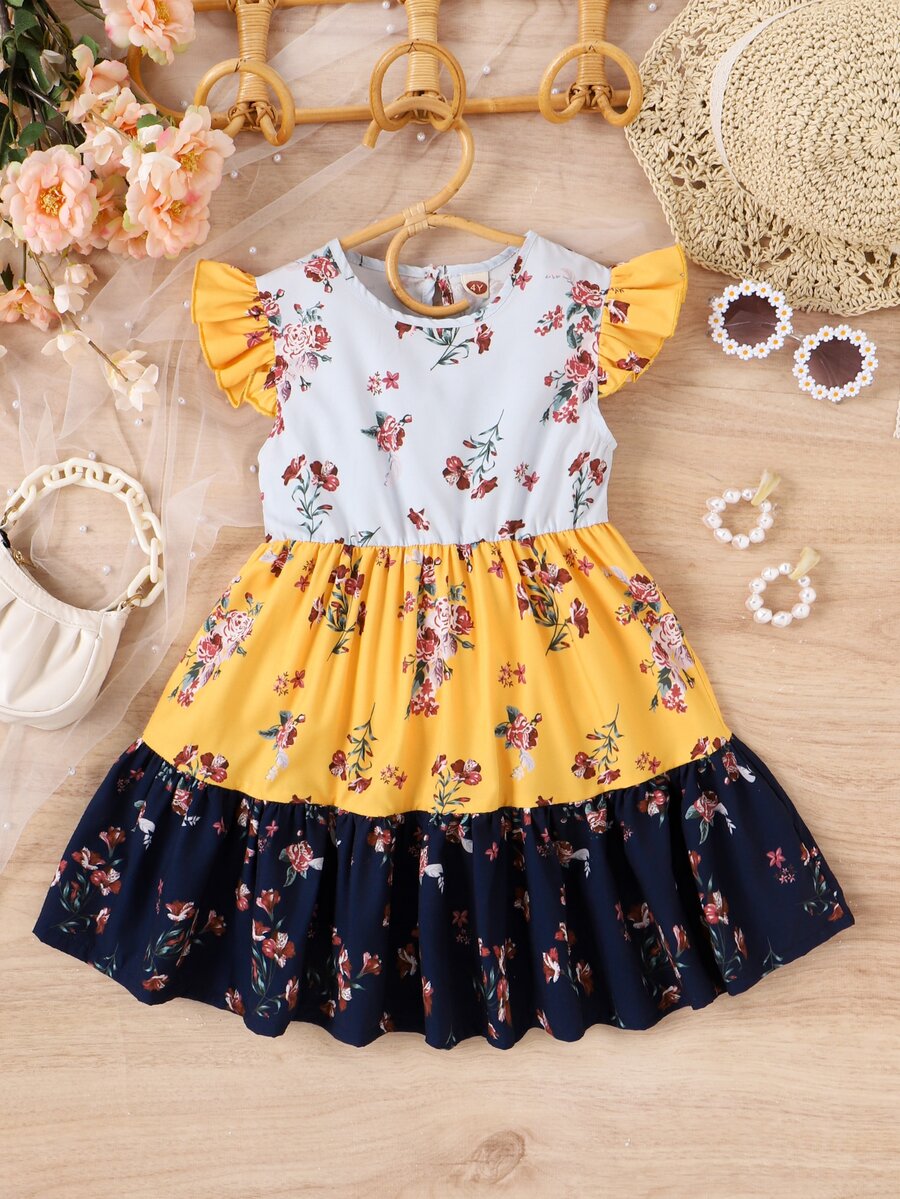 Đầm bé gái Xù Viên lá sen Khối Màu Hoa Boho - Nhiều màu - Xem 1