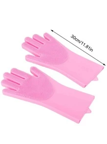 2入組/套矽膠家用手套現代粉色洗碗手套 - 粉色 - 查看 3