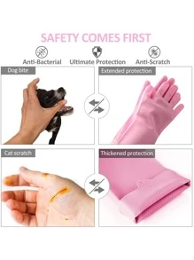 2入組/套矽膠家用手套現代粉色洗碗手套 - 粉色 - 查看 4