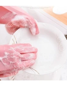 2入組/套矽膠家用手套現代粉色洗碗手套 - 粉色 - 查看 7