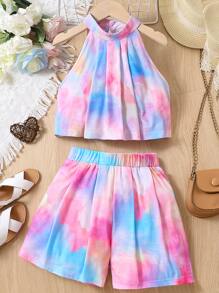 SHEIN Bộ hai mảnh Gái Uốn nếp Cà vạt nhuộm Boho - Nhiều màu - Xem 1