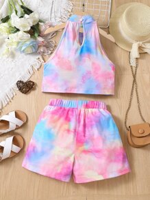 SHEIN Bộ hai mảnh Gái Uốn nếp Cà vạt nhuộm Boho - Nhiều màu - Xem 2