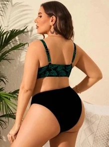 SHEIN Swim Curve Plus Tropical Print Notched Neckline Bikini Top, For Summer Beach Vacation - Multicolor - View 2