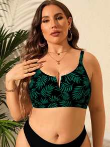 SHEIN Swim Curve Plus Tropical Print Notched Neckline Bikini Top, For Summer Beach Vacation - Multicolor - View 3