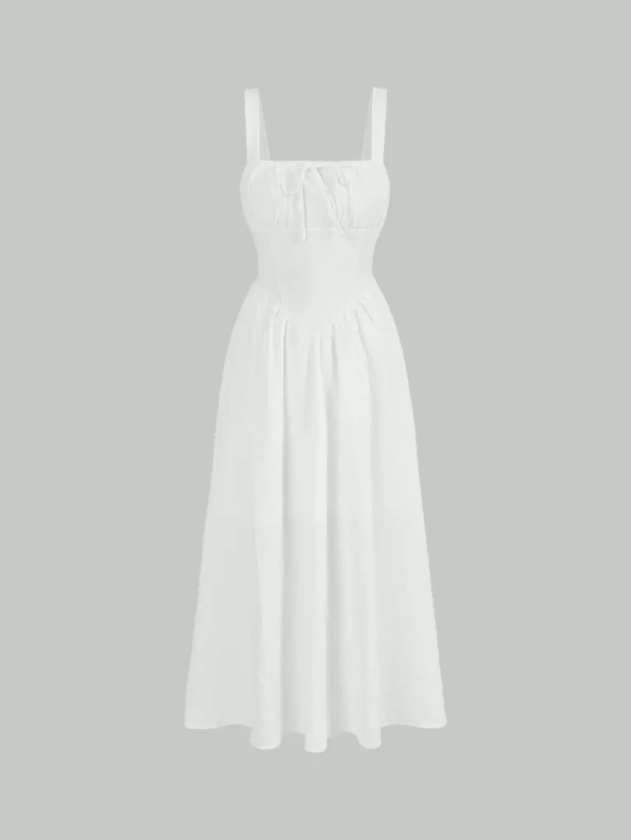 SHEIN MOD Vestido de tirantes unicolor pecho con fruncido - Blanco - Ver 1