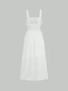 SHEIN MOD Vestido de tirantes unicolor pecho con fruncido - Blanco - Ver 2