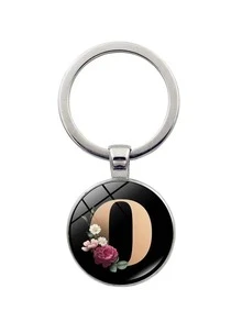 1pc Women Letter O & Flower Pattern Round Fashionable Keychain For Daily Life - Multicolor - View 1