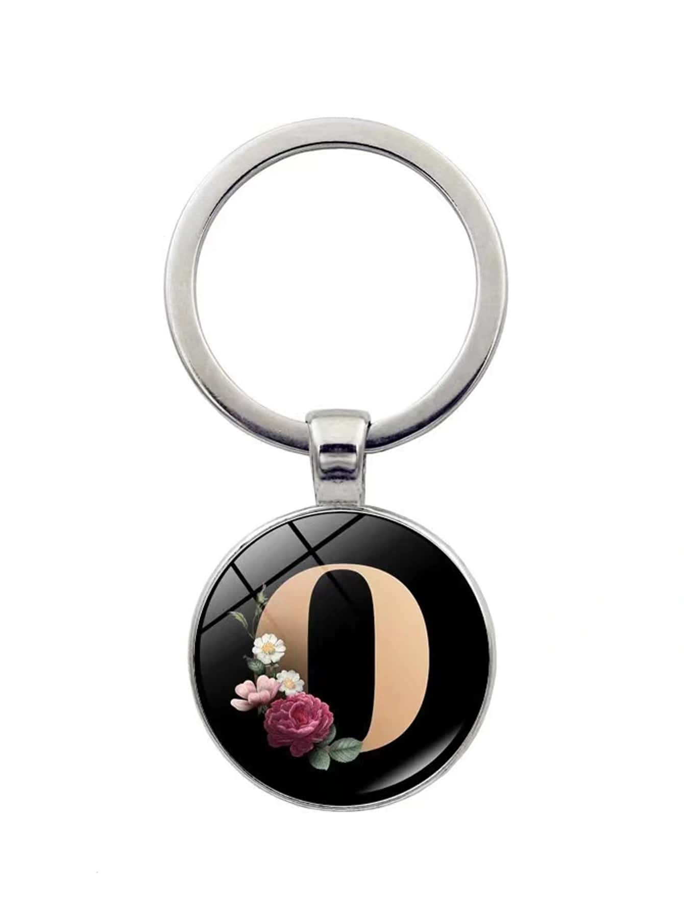 1pc Women Letter O & Flower Pattern Round Fashionable Keychain For Daily Life - Multicolor - View 1