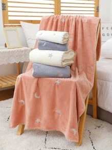 1入組月亮和星星刺繡浴巾或1條毛巾浴用極簡主義針織布毛巾