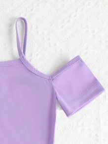 Tween Girl Cold Shoulder Tee With Striped Belted Shorts - Multicolor - View 4