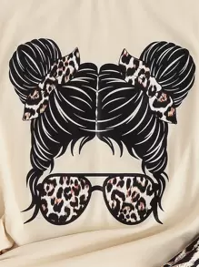 SHEIN Sparklyn Tween Girl Figure & Leopard Print Tee & Leggings - Apricot - View 4