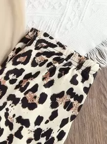 SHEIN Sparklyn Tween Girl Figure & Leopard Print Tee & Leggings - Apricot - View 5