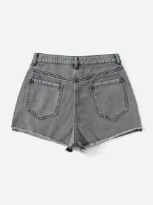 ROMWE Grunge Punk Quần short denim họa tiết chữ thô, đi học - Xám - Xem 6