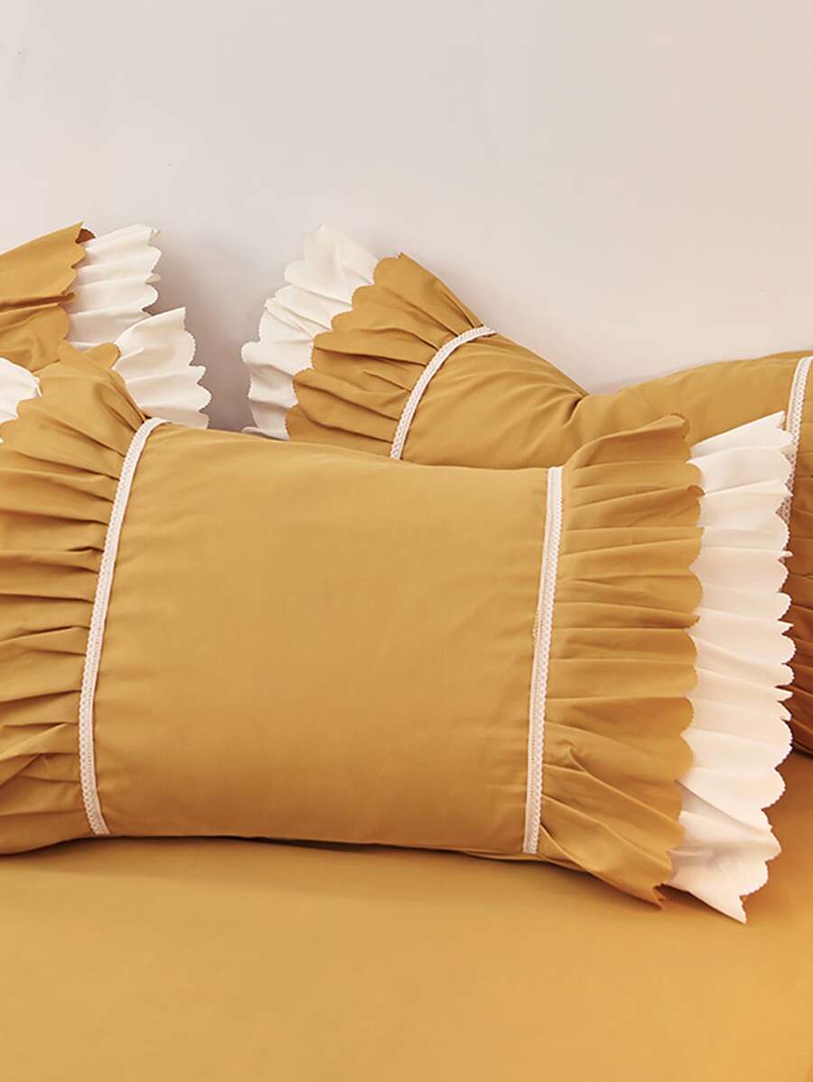1 gói Vỏ Gối Viền Ren Màu Vàng, Không Lấp Đầy, Polyester Hiện Đại Nhà Vỏ Gối - Màu vàng - Xem 1