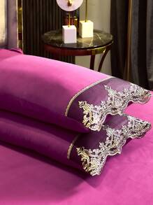 1入組無填充物復古刺繡枕套現代滌綸床用枕套四季皆宜 - 紫色 - 查看 1