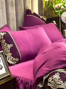 1入組無填充物復古刺繡枕套現代滌綸床用枕套四季皆宜 - 紫色 - 查看 5