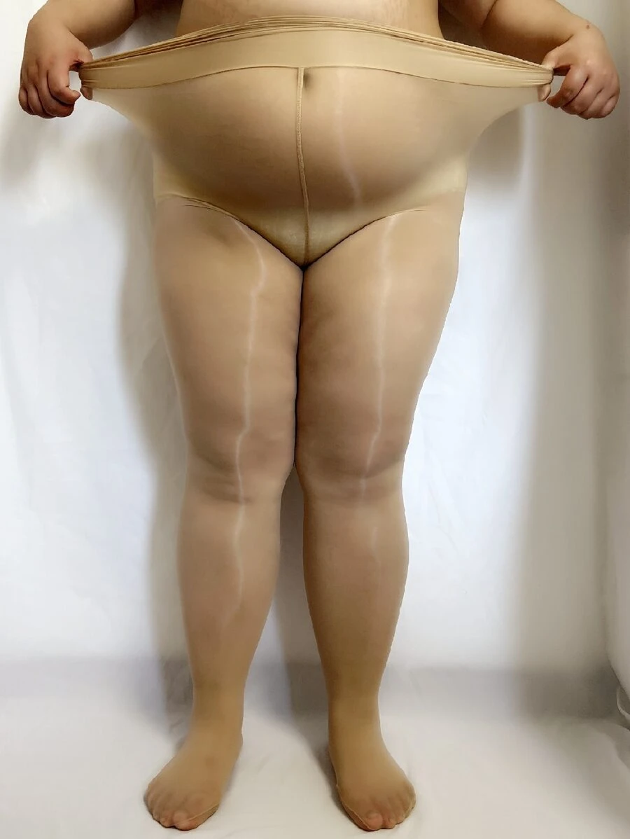1双女士加大码纯色透明休闲连裤袜，适合日常穿着，舒适透气 - 杏色 - 查看 1