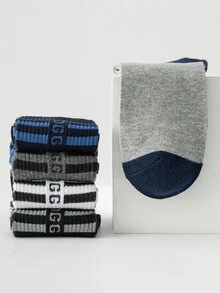 5雙/套男式字母和條紋多色透氣中筒襪四季皆宜 - 彩色 - 查看 2