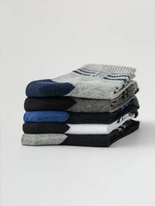 5雙/套男式字母和條紋多色透氣中筒襪四季皆宜 - 彩色 - 查看 3