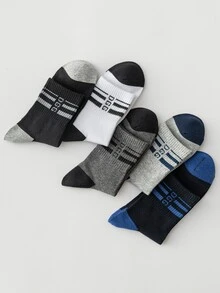 5雙/套男式字母和條紋多色透氣中筒襪四季皆宜 - 彩色 - 查看 4
