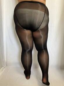 大码透明连裤袜，E-Girl，舒适 - 黑色 - 查看 4