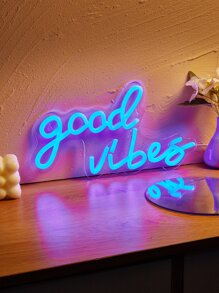 1 件 Good Vibes LED 霓虹灯，绿色霓虹灯剪影壁灯，游戏室装饰，家居装饰，生日礼物，墙壁艺术，小夜灯，卡通，USB 供电，带开关 - 藍色 - 查看 3