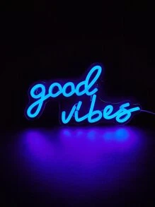 1 件 Good Vibes LED 霓虹灯，绿色霓虹灯剪影壁灯，游戏室装饰，家居装饰，生日礼物，墙壁艺术，小夜灯，卡通，USB 供电，带开关 - 藍色 - 查看 6
