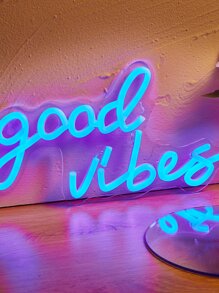 1 件 Good Vibes LED 霓虹灯，绿色霓虹灯剪影壁灯，游戏室装饰，家居装饰，生日礼物，墙壁艺术，小夜灯，卡通，USB 供电，带开关 - 藍色 - 查看 7