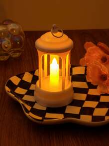 1pc ABS Simple Portable LED Decorative Lantern, Vintage Night Light For Home Decor - Yellow - View 2