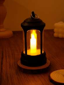 1pc ABS Simple Portable LED Decorative Lantern, Vintage Night Light For Home Decor - Yellow - View 4