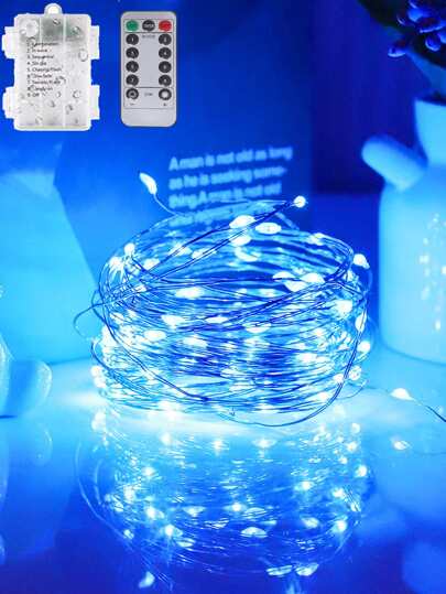 1pc 10m 100LED Copper Wire String Lights, 8 Lighting Modes, Waterproof Battery Box With Remote Control, Indoor Room Decor And Outdoor Yard Fence Decoration Lights, Suitable For Wedding, Party, Holiday, Ramadan, Valentine's Day