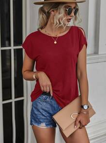 SHEIN LUNE Áo thun nữ Lộ Lưng xoắn lại màu trơn Gợi cảm - Màu Đỏ Sâu - Xem 2