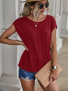 SHEIN LUNE Áo thun nữ Lộ Lưng xoắn lại màu trơn Gợi cảm - Màu Đỏ Sâu - Xem 3