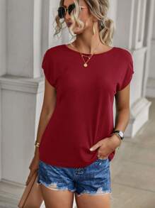 SHEIN LUNE Áo thun nữ Lộ Lưng xoắn lại màu trơn Gợi cảm - Màu Đỏ Sâu - Xem 6