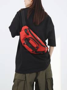 Riñonera grande con diseño de parche de letra con diseño de hebilla - Rojo - Ver 1