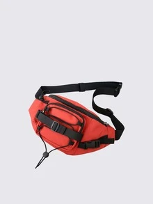 Riñonera grande con diseño de parche de letra con diseño de hebilla - Rojo - Ver 2