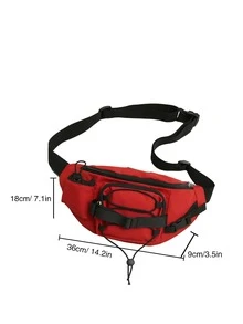 Riñonera grande con diseño de parche de letra con diseño de hebilla - Rojo - Ver 3