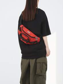 Riñonera grande con diseño de parche de letra con diseño de hebilla - Rojo - Ver 6