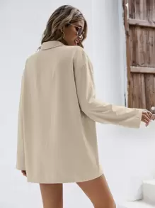 SHEIN Frenchy Solid Drop Shoulder Linen Shirt & Shorts Linen Fabric Suit Back To School Clothes Fall Women Clothes Old Money Style Teacher Outfits Business Women Clothes Teacher Shirts Winter Casual Spring - Apricot - View 2