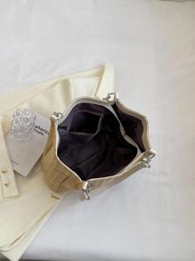 Small Straw Bag Letter Graphic Vacation - Khaki - View 6