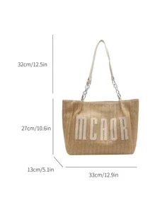 Small Straw Bag Letter Graphic Vacation - Khaki - View 8