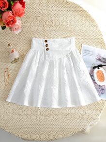 Falda De Botonadura Frontal Con Vuelo Para Niñas - Blanco - Ver 1