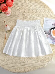 Falda De Botonadura Frontal Con Vuelo Para Niñas - Blanco - Ver 2