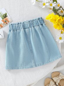 SHEIN 夏季年輕女孩可愛的刺繡雛菊牛仔布短裙 - 藍色 - 查看 2